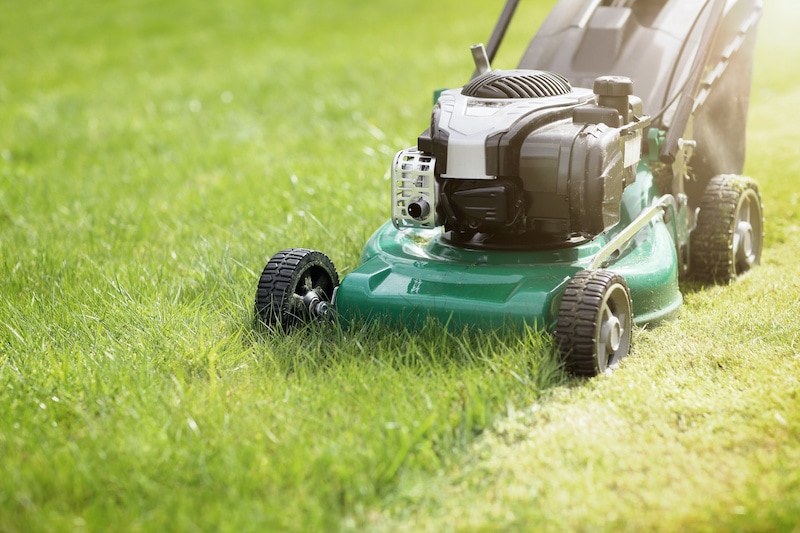 mowing grass